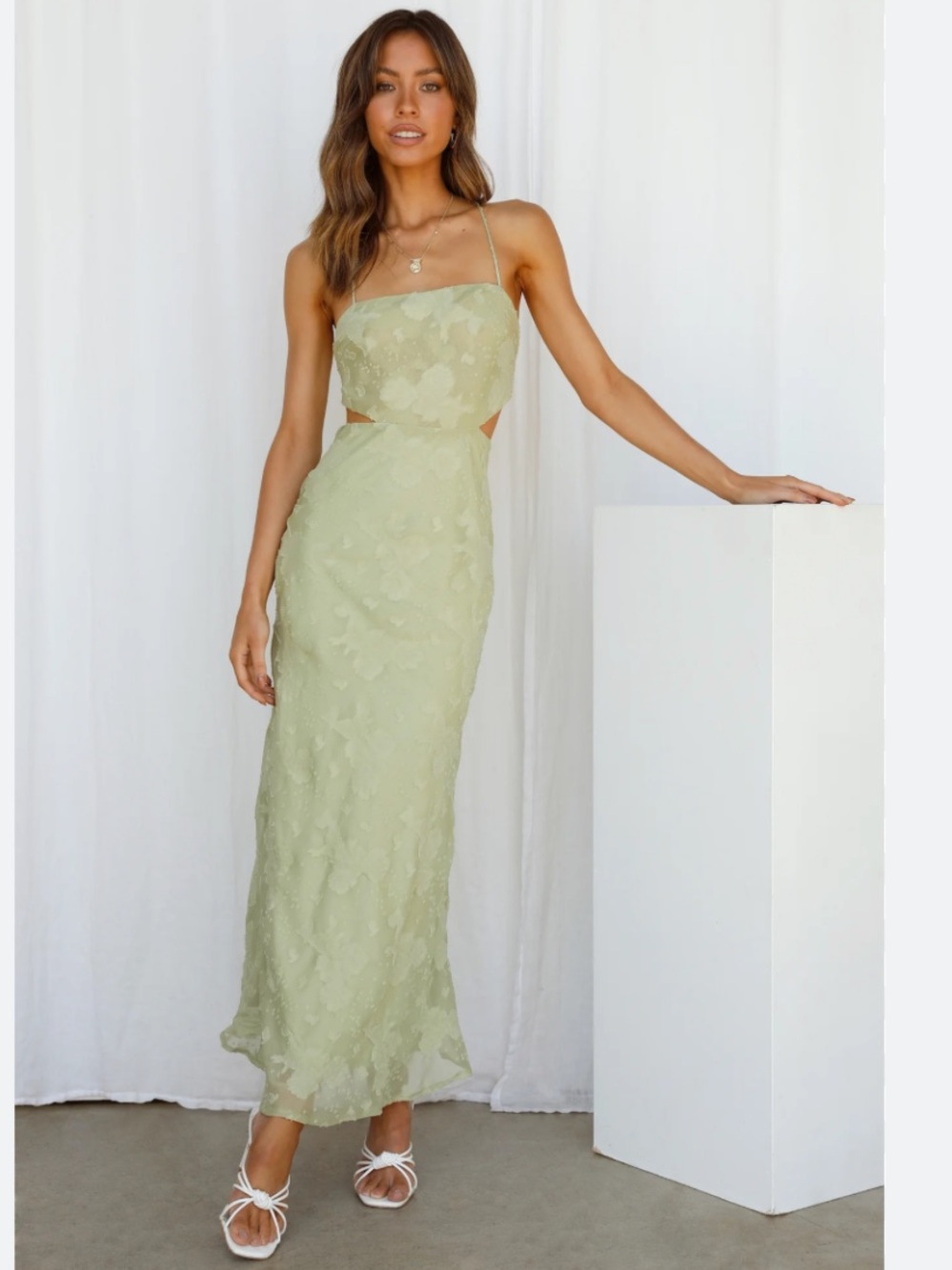 Hello Molly Sage Green Floral Cutout Maxi Dress